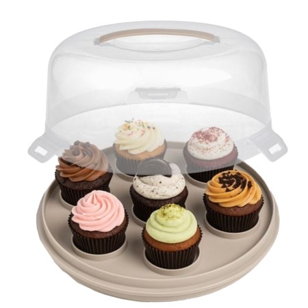Platou rotund 2 in 1 Pufo Cookies cu capac transparent pentru servire torturi, prajituri, briose, Ø 28 cm