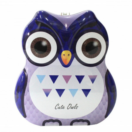 Pusculita metalica Pufo Little Owly cu lacat si cheita, 16 cm, albastru