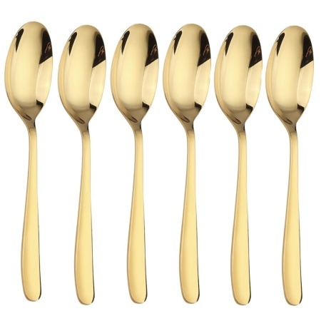 Set 6 linguri Pufo Simple pentru cafea, ceai, desert, otel inoxidabil, auriu, 20 cm