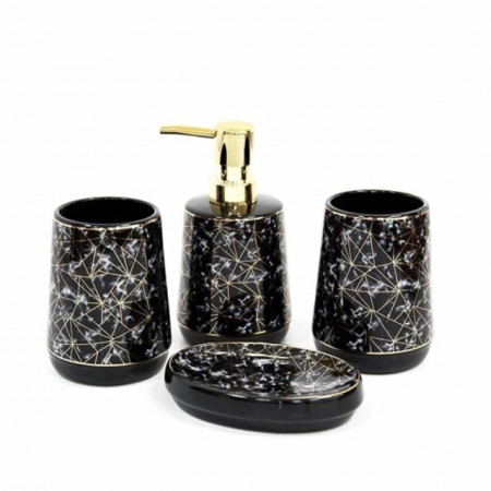 Set ceramic pentru baie compus din 4 piese, Pufo Black Shine, negru