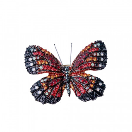 Brosa dama eleganta in forma de fluture cu pietricele colorate, Royal butterfly, rosu