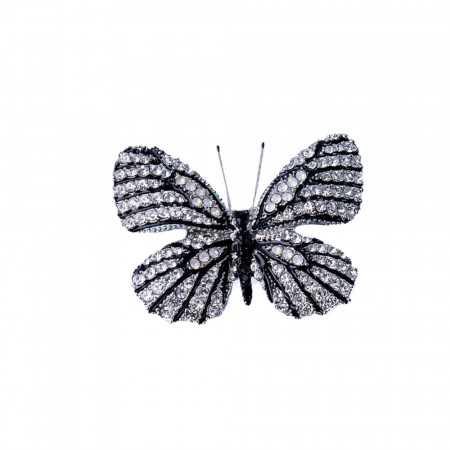 Brosa dama eleganta in forma de fluture cu pietricele, Royal butterfly, argintiu
