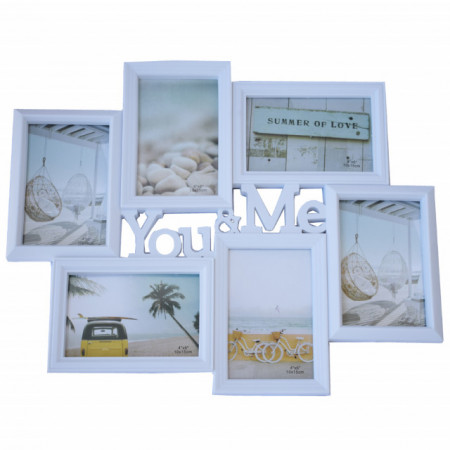 Cadru rama foto Pufo You&Me, model cu 6 poze, alb, 44 cm, alb
