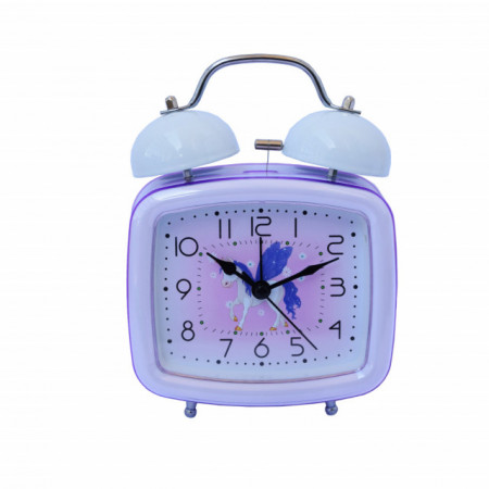 Ceas de masa desteptator pentru copii Pufo Joy, cu buton de iluminare cadran, 16 x 12 cm, model Unicorn