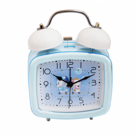 Ceas de masa desteptator pentru copii Pufo Joy, cu buton de iluminare cadran, 16 cm, model You&Me, albastru