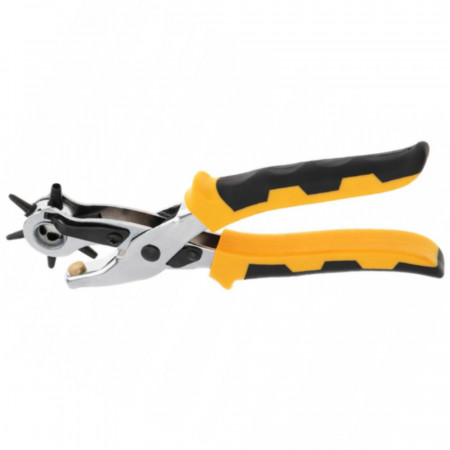 Cleste perforator pivotant Pufo cu 6capete pentru gaurit curele, galben/negru