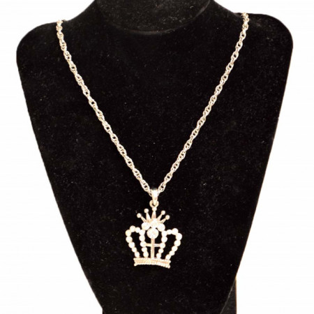 Colier argintiu lung cu pandantiv coroana, model Silver crown