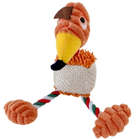 Jucarie distractiva si interactiva Pufo pentru catei in forma de papagal, 25 cm- rezistenta si colorata, portocaliu