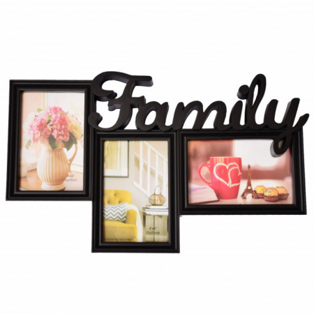 Rama foto decorativa cu 3 poze, model Pufo Family, 40 x 24 cm, negru
