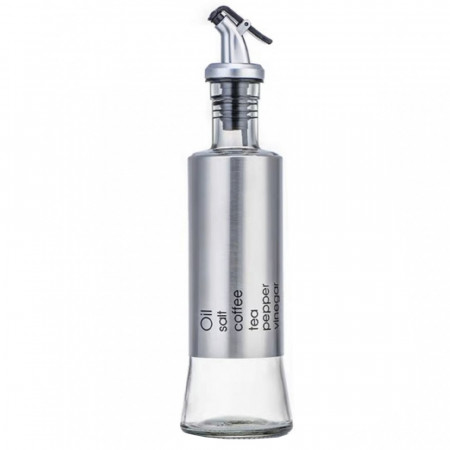 Recipient Pufo Savor din sticla pentru ulei si otet, 300 ml, argintiu