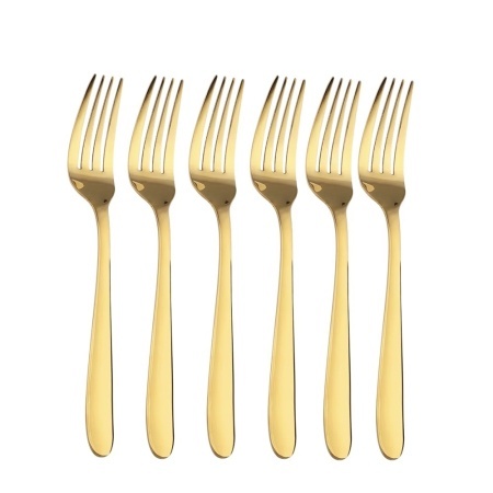 Set 6 furculite Pufo Simple pentru cafea, ceai, desert, otel inoxidabil, auriu, 14 cm