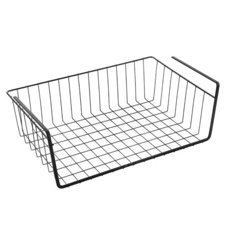 Suport metalic tip cos pentru depozitare sub raft Pufo pentru casa si bucatarie, multifunctional, 31 x 25 cm, negru