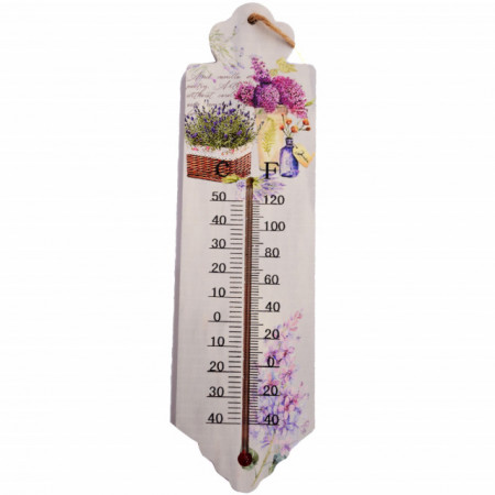 Termometru de perete Pufo Flowers, pentru interior, 26 x 7 cm