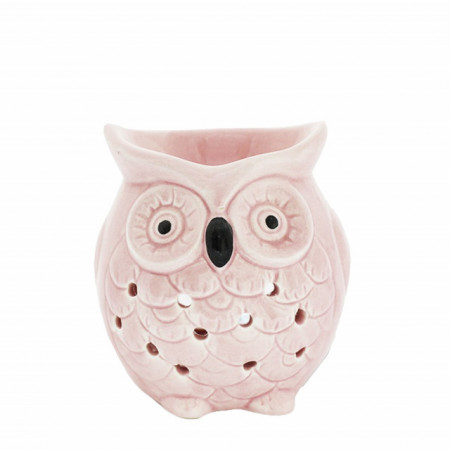 Vas din ceramica pentru aromaterapie Pufo Feng Shui, model bufnita, 9 cm, roz