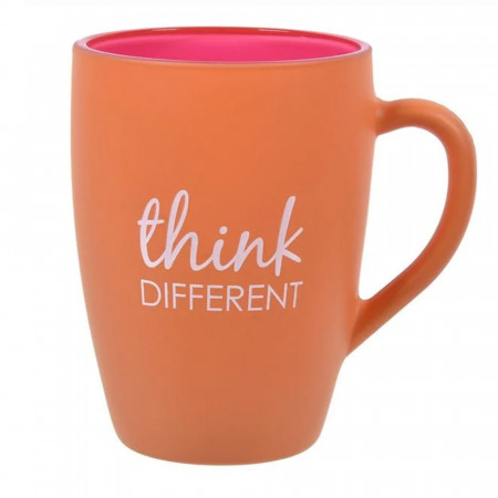 Cana Pufo Different, pentru ceai, cafea, suc, cu mesaj motivational, 360 ml, portocaliu