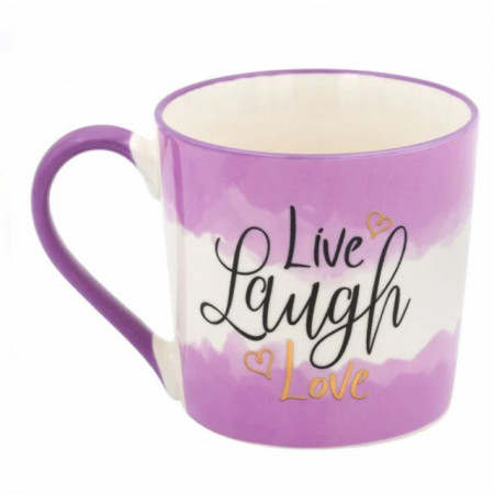 Cana Pufo pentru cafea cu mesaj, Live Laugh & Love, 380 ml