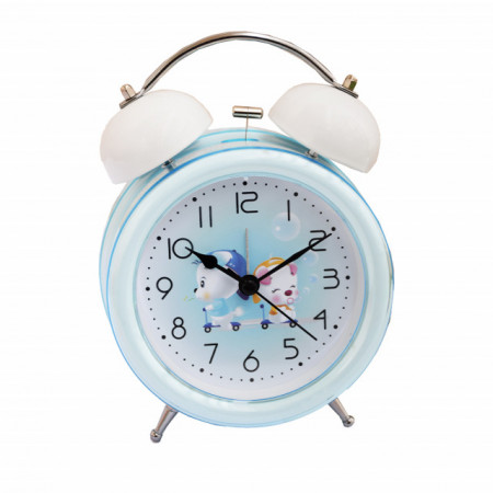 Ceas de masa desteptator pentru copii Pufo Joy, cu buton de iluminare cadran, 16 cm, model You&Me, albastru deschis