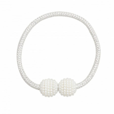 Cordon de strangere Pufo Beads pentru draperie sau perdea cu magnet, alb
