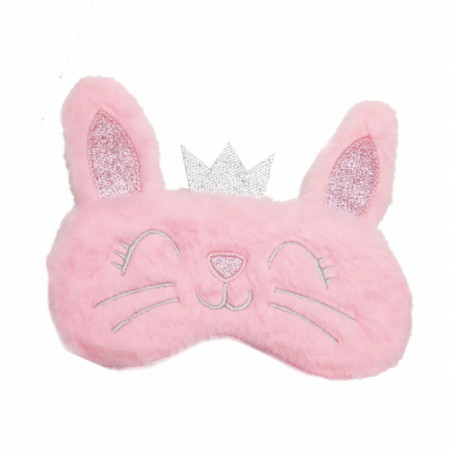 Masca pentru dormit sau calatorie, cu gel detasabil, Pufo Kitty, 20 cm, roz