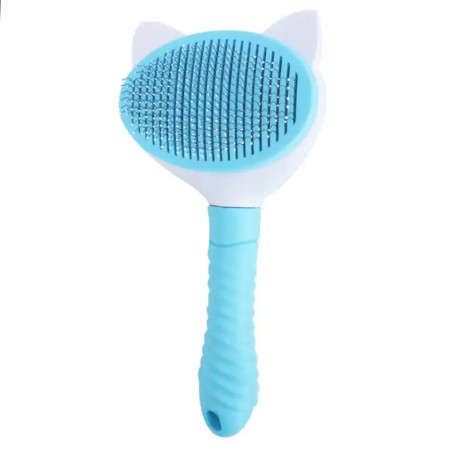 Perie Pufo practica cu maner pentru toaletare caini si pisici, 20 cm, albastru