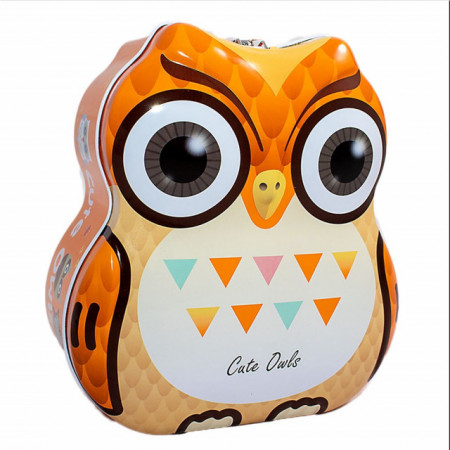 Pusculita metalica Pufo Little Owly cu lacat si cheita, 16 cm, portocaliu