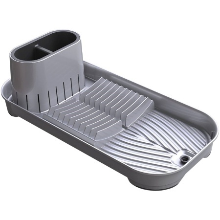 Scurgator ingust de bucatarie Pufo pentru uscat vase cu suport pentru tacamuri, 40 x 20 cm, gri inchis