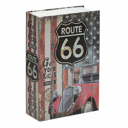 Seif secret tip carte Pufo cu cheie pentru blocare, model Route 66, 18 x 12 cm