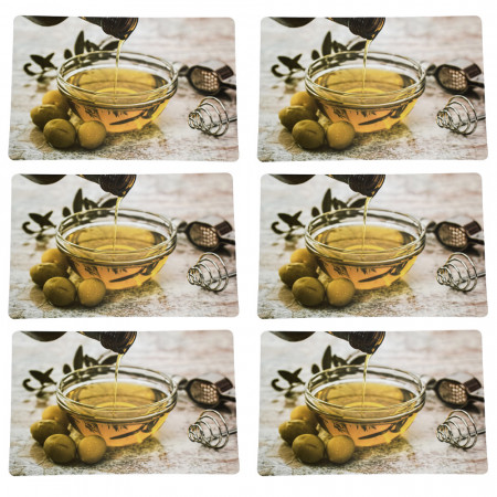 Set suport farfurie pentru servirea mesei, model Pufo Olive, 6 bucati