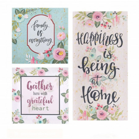 Set tablou decorativ canvas, model Pufo Grateful cu mesaje, 3 piese