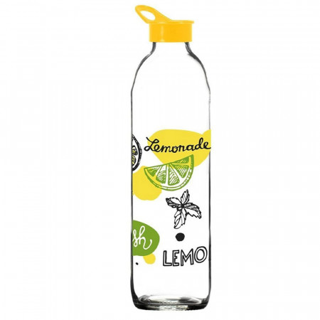 Sticla pentru apa Pufo Lemonade din sticla cu capac, pentru apa, limonada sau suc, 1 L, transparent