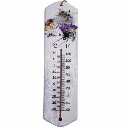 Termometru de perete Pufo Magic of Lavender, pentru interior, 26 x 7 cm