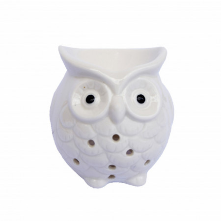 Vas din ceramica pentru aromaterapie Pufo Feng Shui, model bufnita, 9 cm, alb
