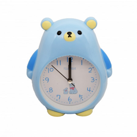 Ceas de masa desteptator pentru copii Pufo, model Ursuletul Grijuliu, 26 cm, albastru