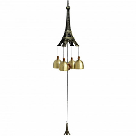 Clopotel de vant cu clopotei si Turnul Eiffel pentru casa sau gradina, auriu