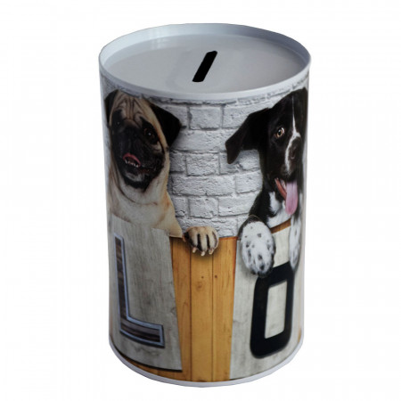 Pusculita decorativa metalica Pufo Happy Dogs, 12 x 8 cm