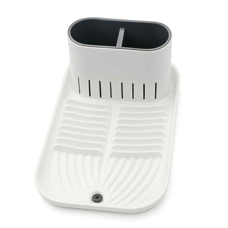 Scurgator ingust de bucatarie Pufo pentru uscat vase cu suport pentru tacamuri, 40 x 20 cm, alb