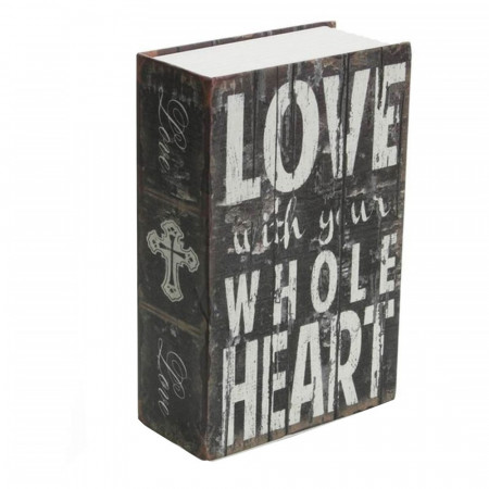 Seif secret tip carte Pufo cu cheie pentru blocare, model Love with whole Heart, 24 x 15 cm