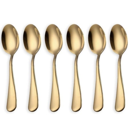 Set 6 lingurite Pufo Simple pentru cafea, ceai, desert, otel inoxidabil, auriu, 14 cm