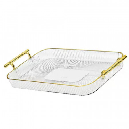 Tava decorativa Pufo Ellegant pentru servire aperitive, prajituri, fructe, cu manere, 32 cm