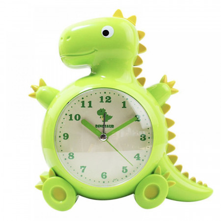 Ceas de masa desteptator pentru copii Pufo, model Happy Dyno, 15 cm, verde