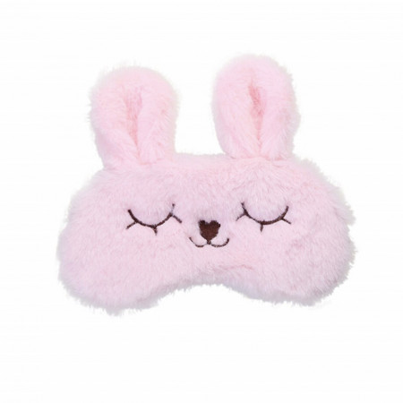 Masca pentru dormit sau calatorie, cu gel detasabil, Pufo Bunny, 20 cm, roz