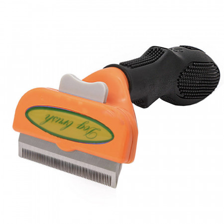 Perie toaletare caini cu par lung si greutatea 9-22 kg, buton de curatare lama si maner ergonomic, portocaliu