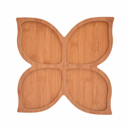 Platou din lemn Pufo pentru servire cu 4 compartimente, 24 cm, maro