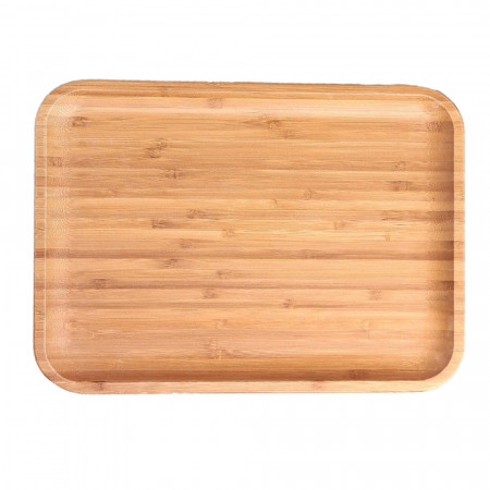 Platou Pufo din lemn de bambus pentru servire alimente, aperitive, dulciuri, pizza, 36 x 24 cm, maro