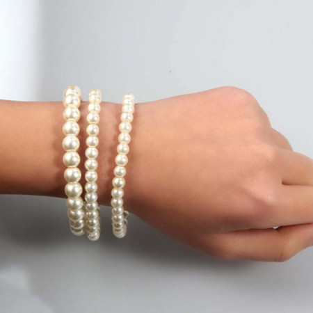 Set 3 bratari fashion dama Little White Shine Pearls, albe