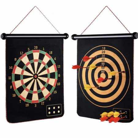 Tabla joc darts magnetic 2 in 1 pentru copii si adulti, cu 6 sageti incluse