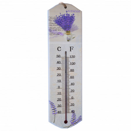 Termometru de perete Pufo Bouquet Lavender, pentru interior, 26 x 7 cm
