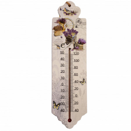 Termometru de perete Pufo World of Lavender, pentru interior, 26 x 7 cm