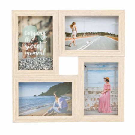 Cadru rama foto decorativa Pufo Moment din lemn, 4 locuri, 29 x 29 cm