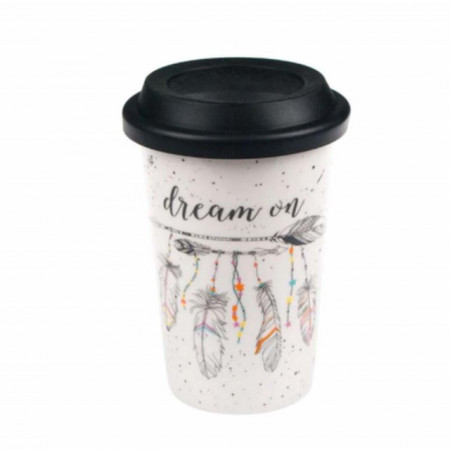 Cana ceramica Pufo Dream pentru cafea sau ceai cu capac din silicon, 415 ml